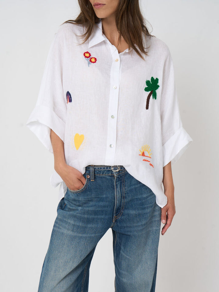 LINEN BLOUSE WITH COLOURFUL EMBROIDERY - REPEAT