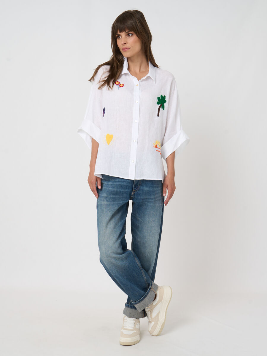 LINEN BLOUSE WITH COLOURFUL EMBROIDERY - REPEAT