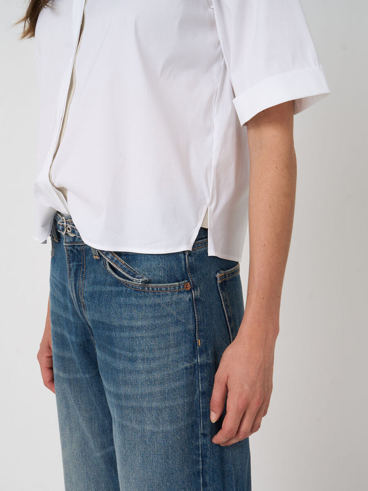 STRETCH POPLIN COTTON BLEND BLOUSE (WHITE) - REPEAT