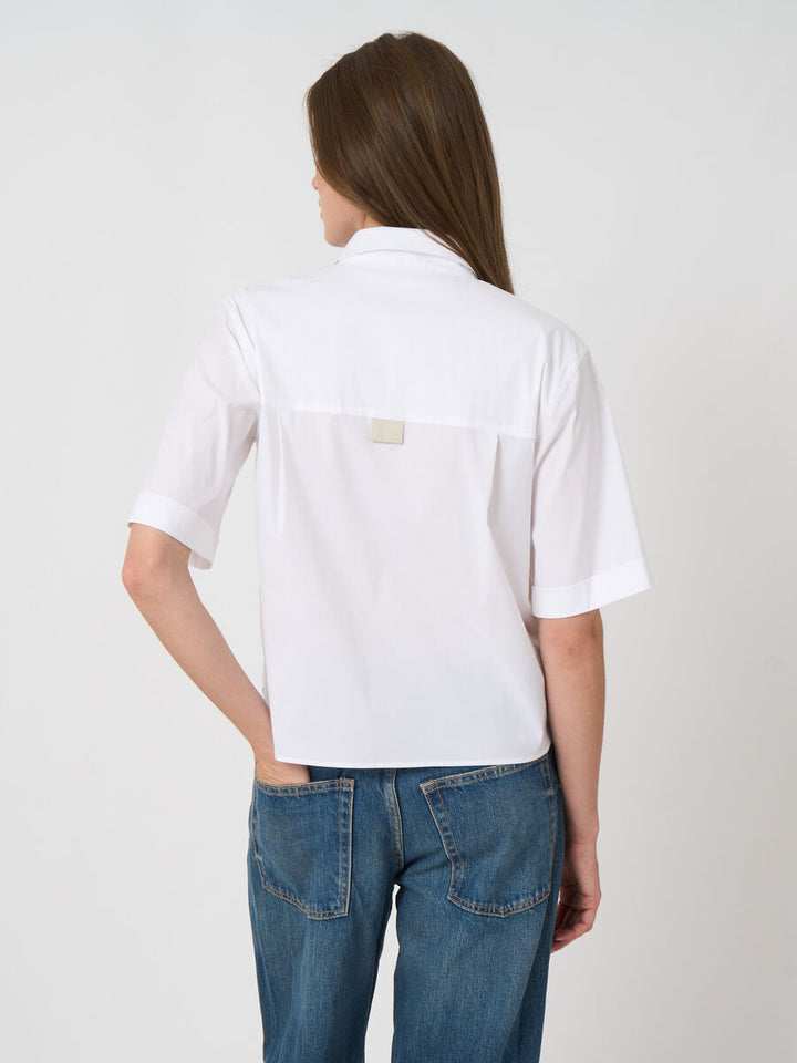 STRETCH POPLIN COTTON BLEND BLOUSE (WHITE) - REPEAT