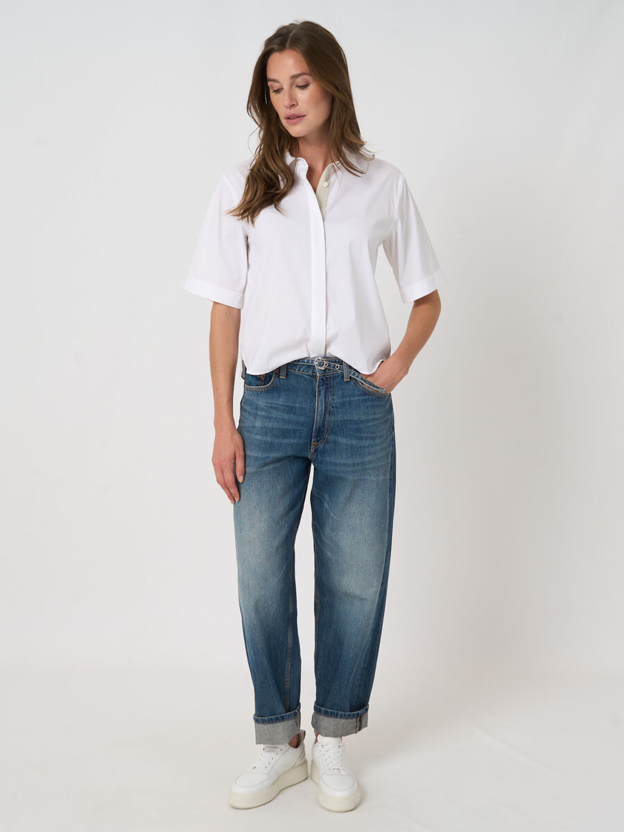 STRETCH POPLIN COTTON BLEND BLOUSE (WHITE) - REPEAT