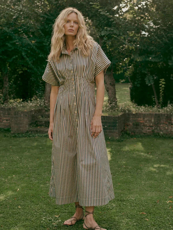 STRIPE A-LINE DRESS (CHESTNUT) - REPEAT