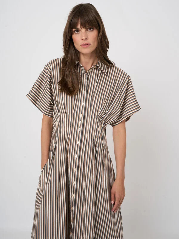 STRIPE A-LINE DRESS (CHESTNUT) - REPEAT
