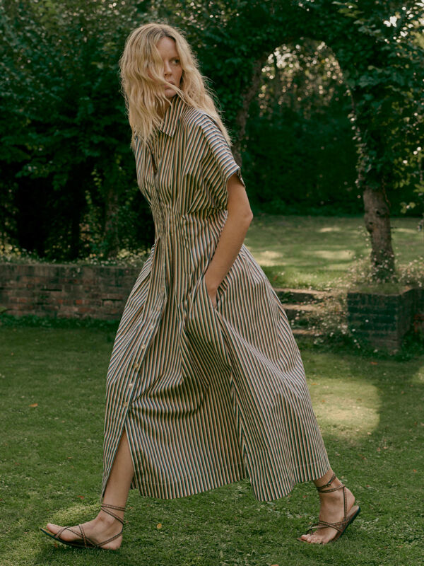 STRIPE A-LINE DRESS (CHESTNUT) - REPEAT
