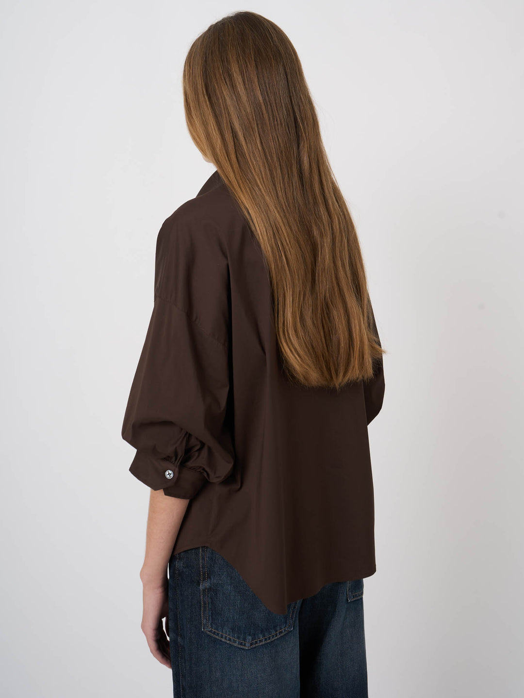 COTTON BLEND WOVEN BLOUSE (COCOA) - REPEAT