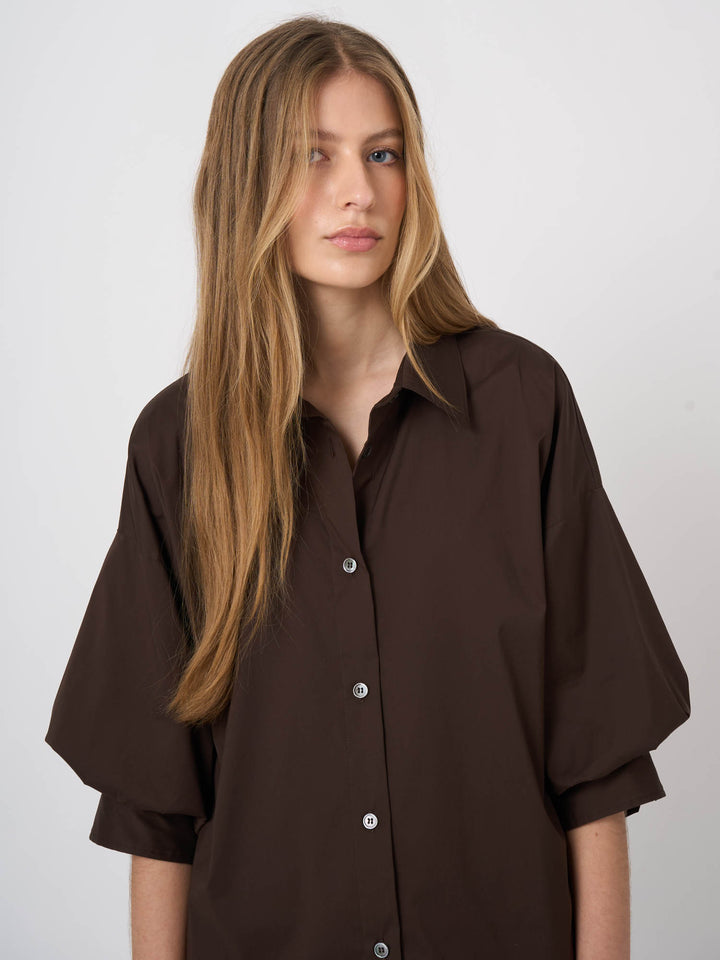 COTTON BLEND WOVEN BLOUSE (COCOA) - REPEAT