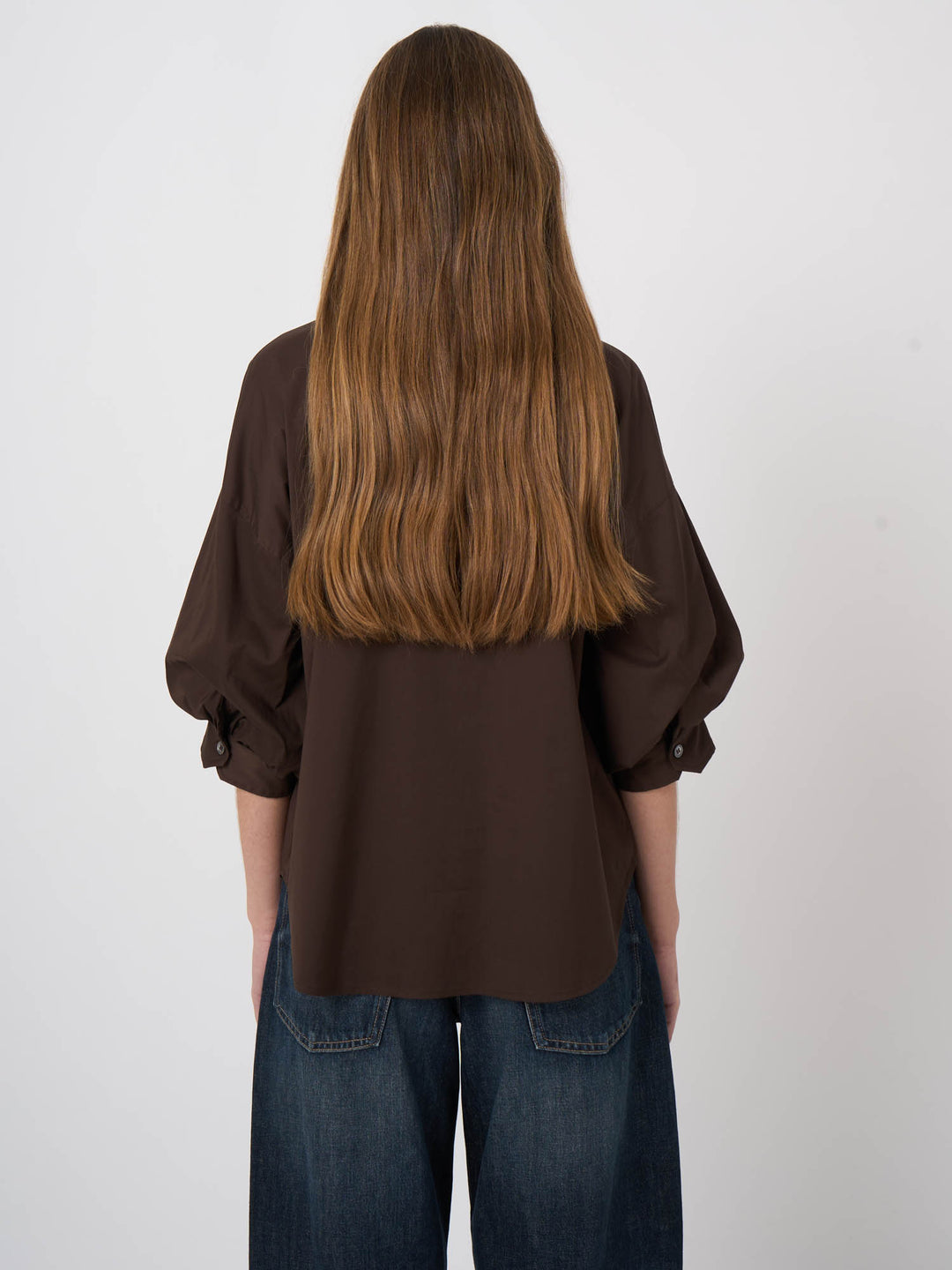 COTTON BLEND WOVEN BLOUSE (COCOA) - REPEAT