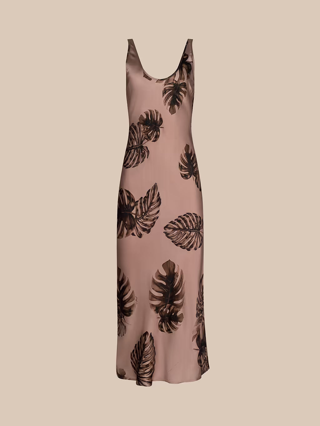 AKIYA SATIN MAXI DRESS (HAZELNUT MULTI LARGE PALM) - L'AGENCE