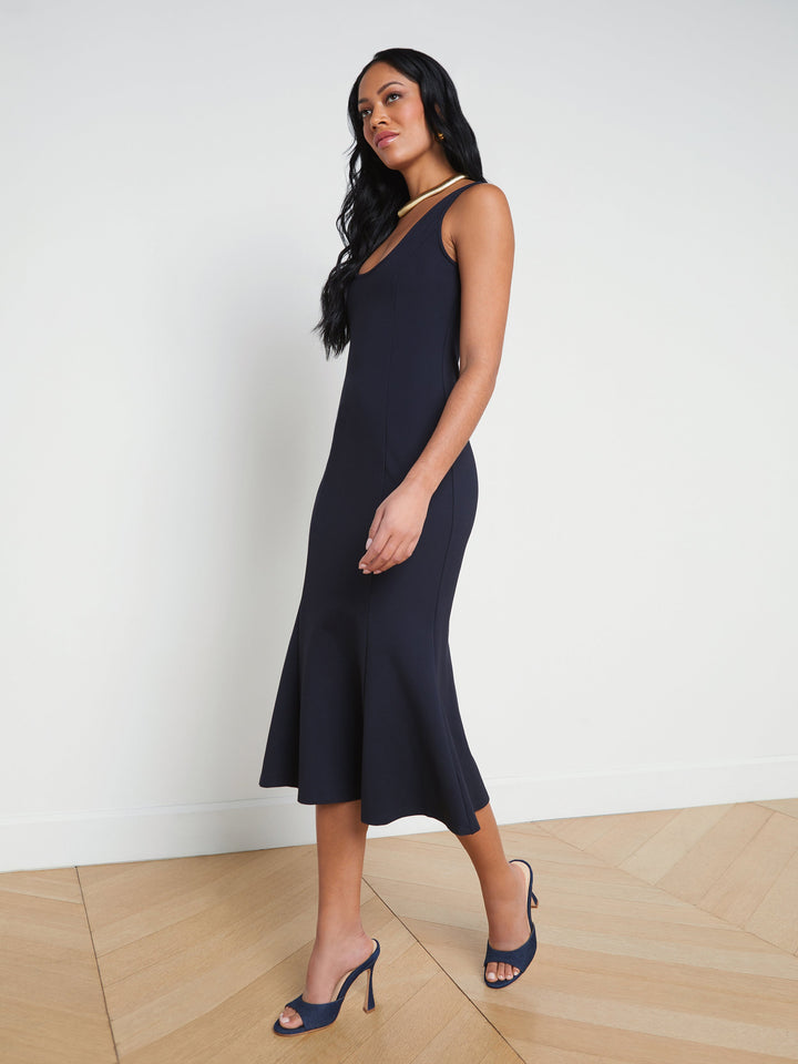 BISOUS FLARED SLEEVELESS DRESS (MIDNIGHT) - L'AGENCE