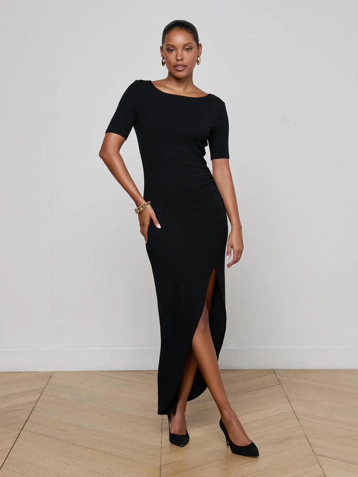LENNON SHORT SLEEVE SIDE SLIT MAXI DRESS - L'AGENCE