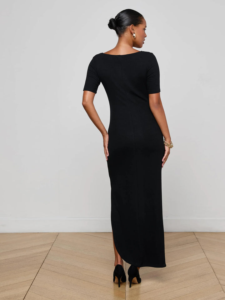 LENNON SHORT SLEEVE SIDE SLIT MAXI DRESS - L'AGENCE