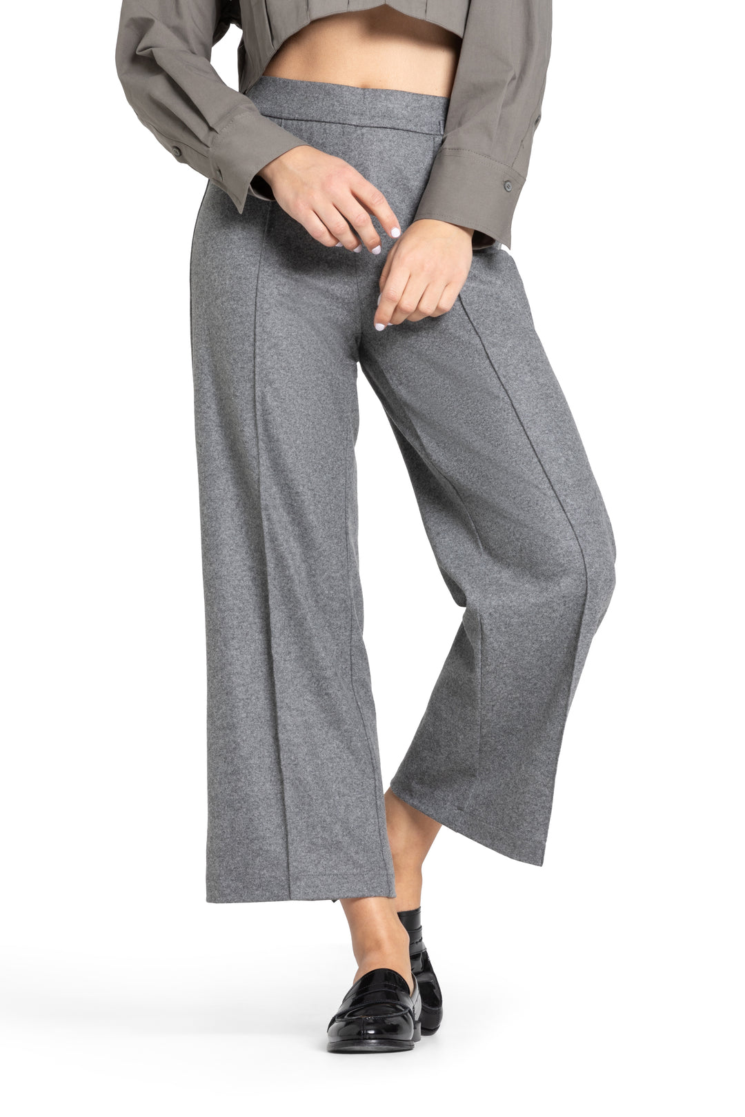 CAMERON WIDE LEG PANT (STONE GREY MELANGE) - CAMBIO
