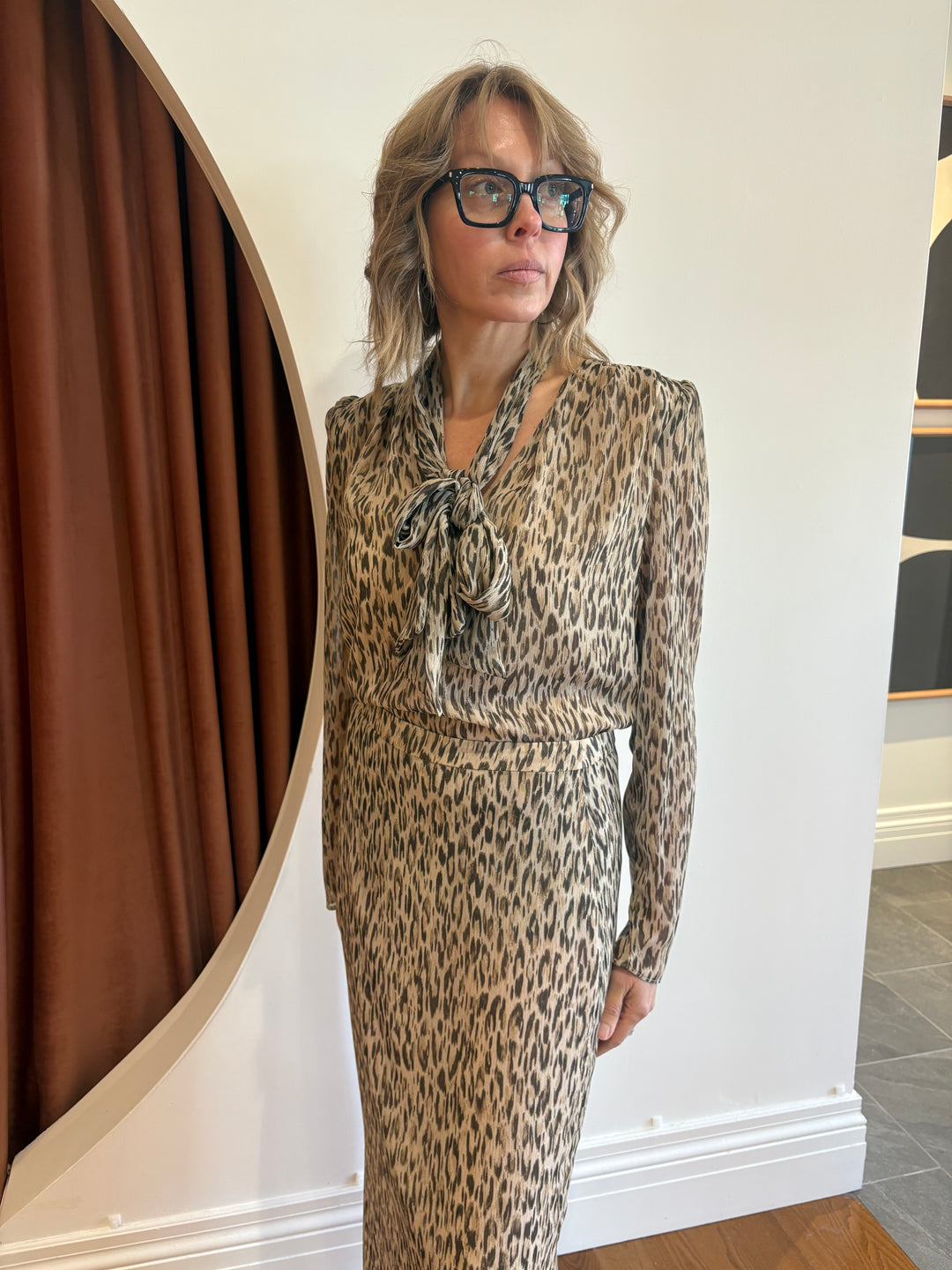 PRINTED CHIFFON BLOUSE WITH DETACHABLE TIE (ANIMAL PRINT) - IRIS SETLAKWE