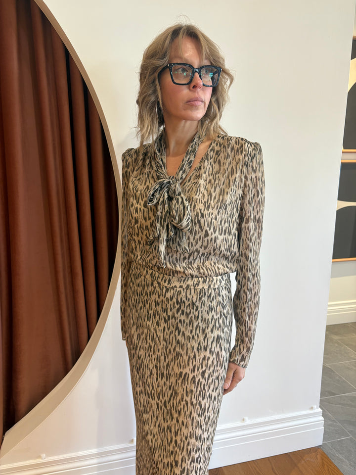 PRINTED CHIFFON BLOUSE WITH DETACHABLE TIE (ANIMAL PRINT) - IRIS SETLAKWE