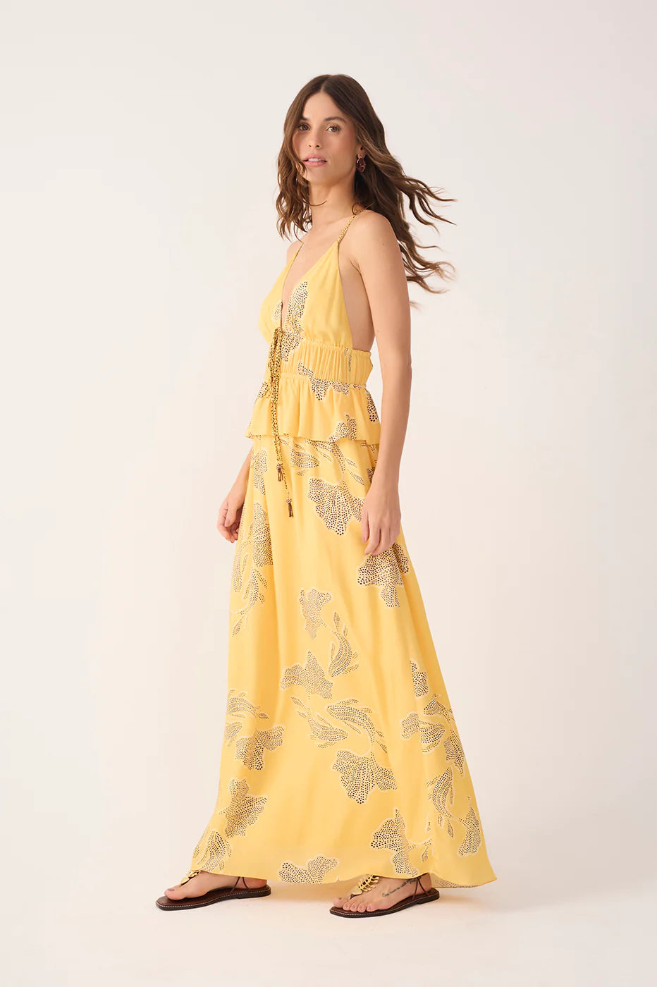 DRAWSTRING RUFFLE MAXI DRESS (YELLOW LAKE) - DRESS TO