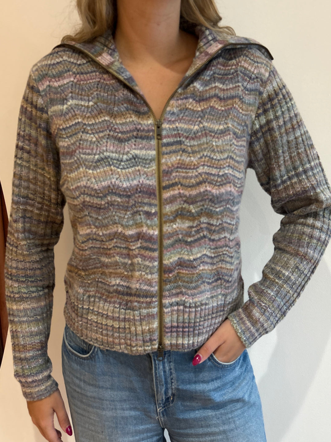 SPACE DYE BASKET WEAVE ZIP FRONT JACKET (VINTAGE) - AUTUMN CASHMERE
