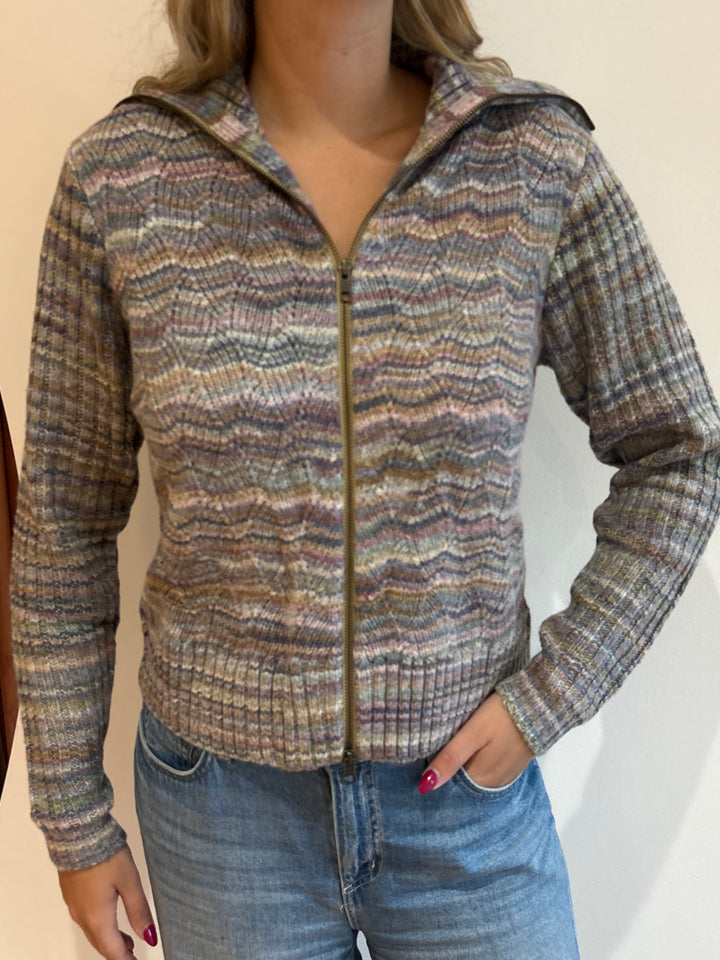 SPACE DYE BASKET WEAVE ZIP FRONT JACKET (VINTAGE) - AUTUMN CASHMERE