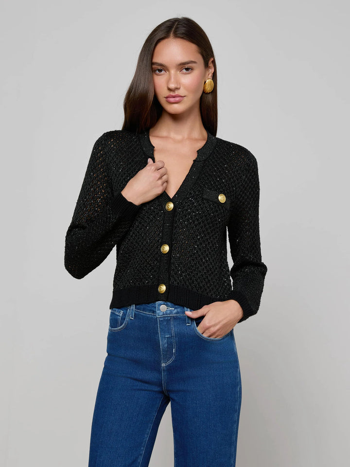 BLANCA SEQUIN CROP CARDIGAN (BLACK/GOLD) - L'AGENCE