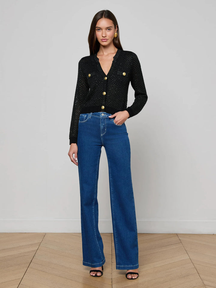 BLANCA SEQUIN CROP CARDIGAN (BLACK/GOLD) - L'AGENCE