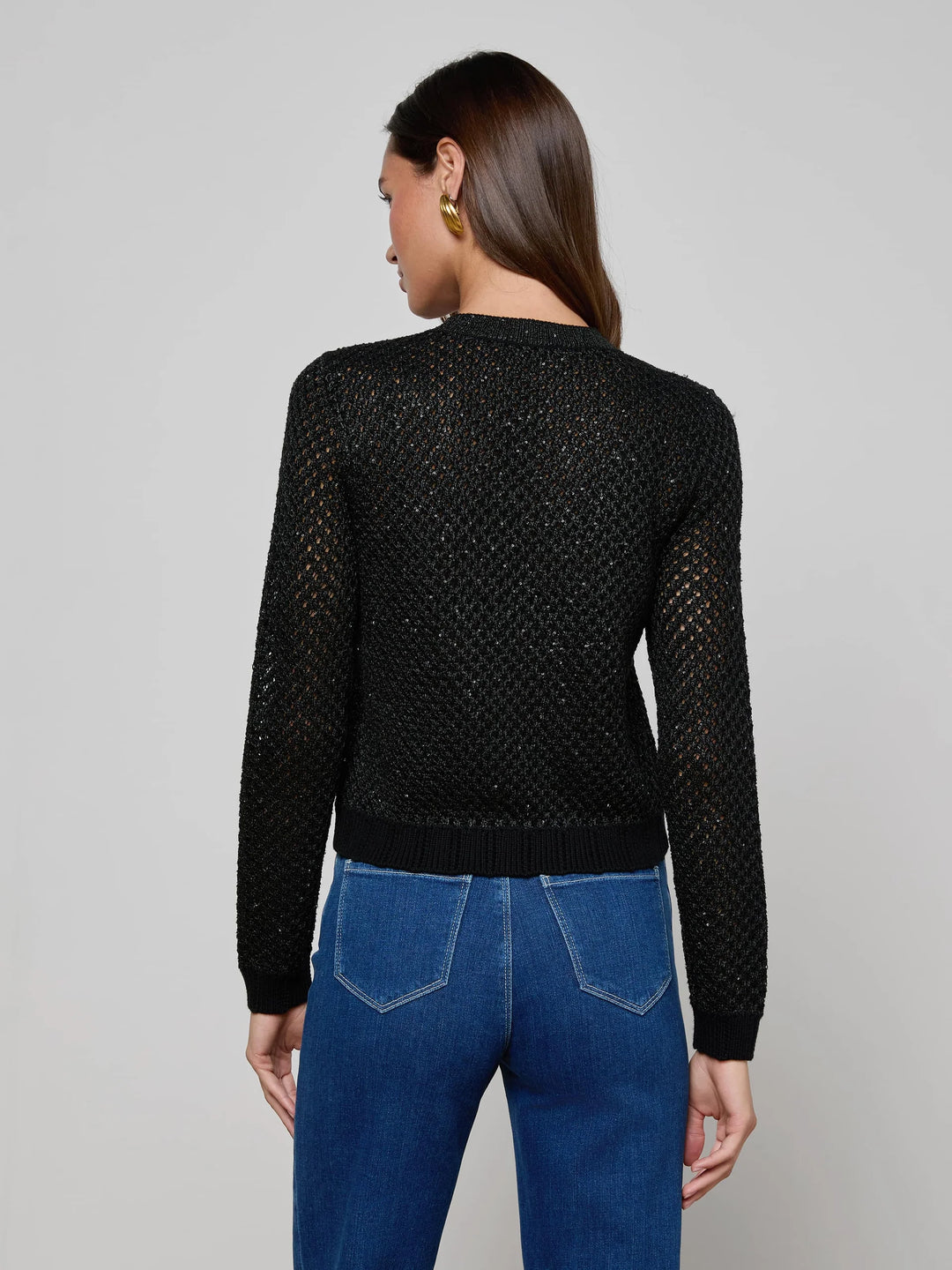 BLANCA SEQUIN CROP CARDIGAN (BLACK/GOLD) - L'AGENCE