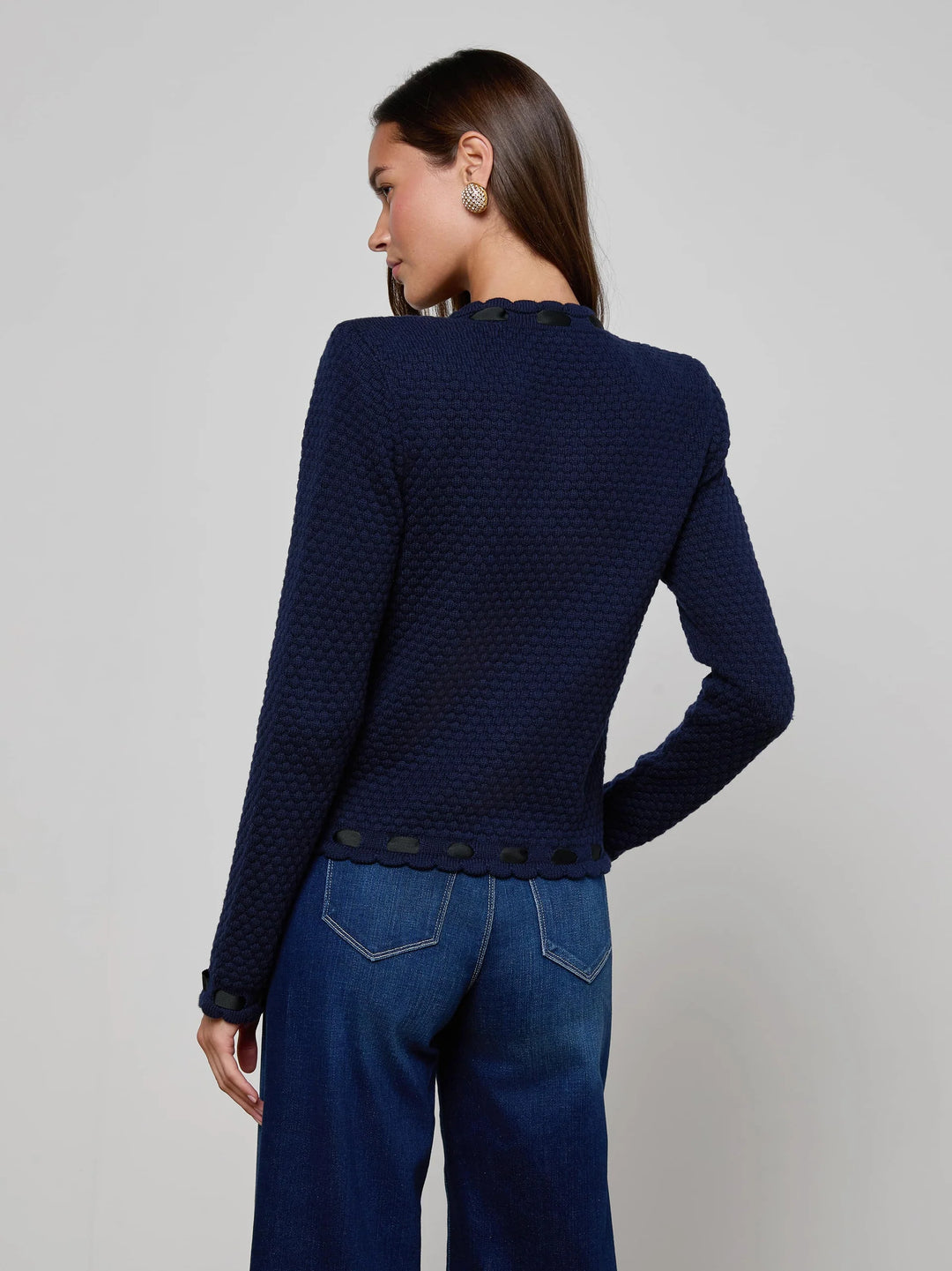 ASTOR CONTRAST TRIM CARDIGAN (MIDNIGHT/BLACK) - L'AGENCE