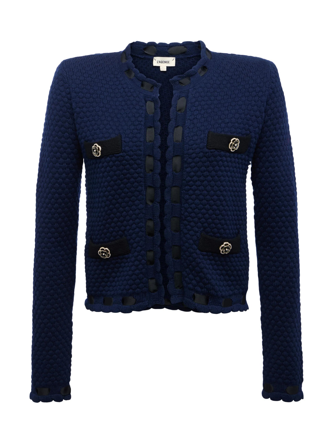ASTOR CONTRAST TRIM CARDIGAN (MIDNIGHT/BLACK) - L'AGENCE