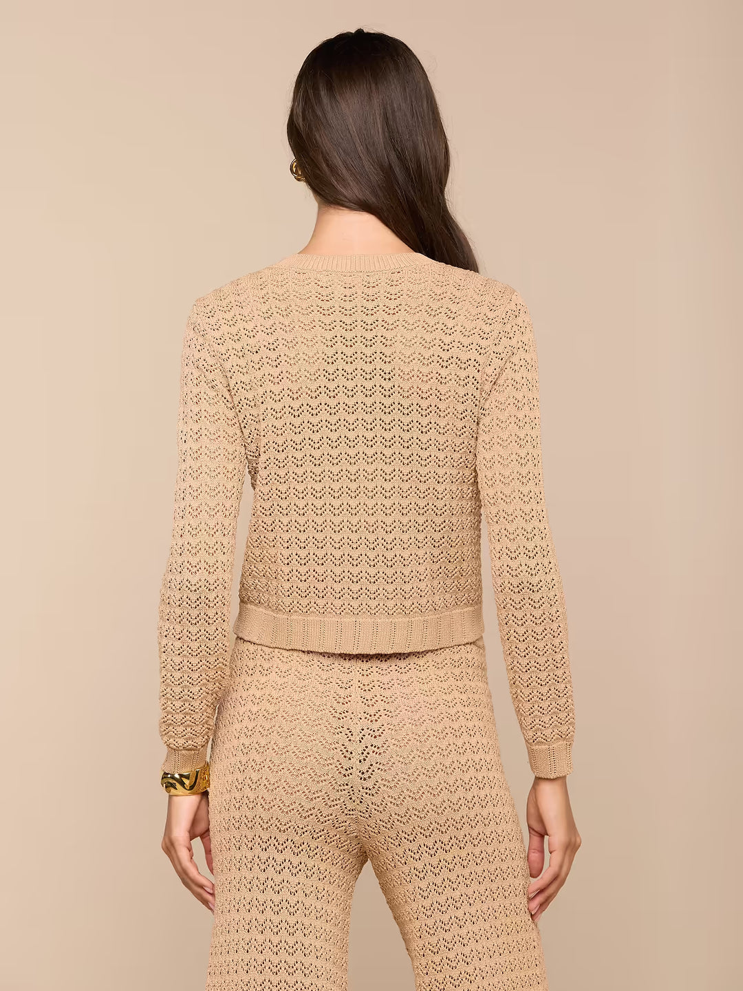 ORLA POINTELLE KNIT CARDIGAN (LIGHT CAPPUCCINO/GOLD) - L'AGENCE