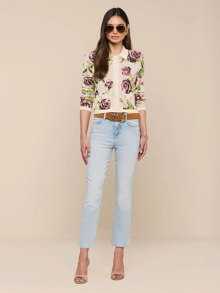 OSIRIS JACQUARD COLLARED CARDIGAN (ECRU ROMANTIC ROSE) - L'AGENCE
