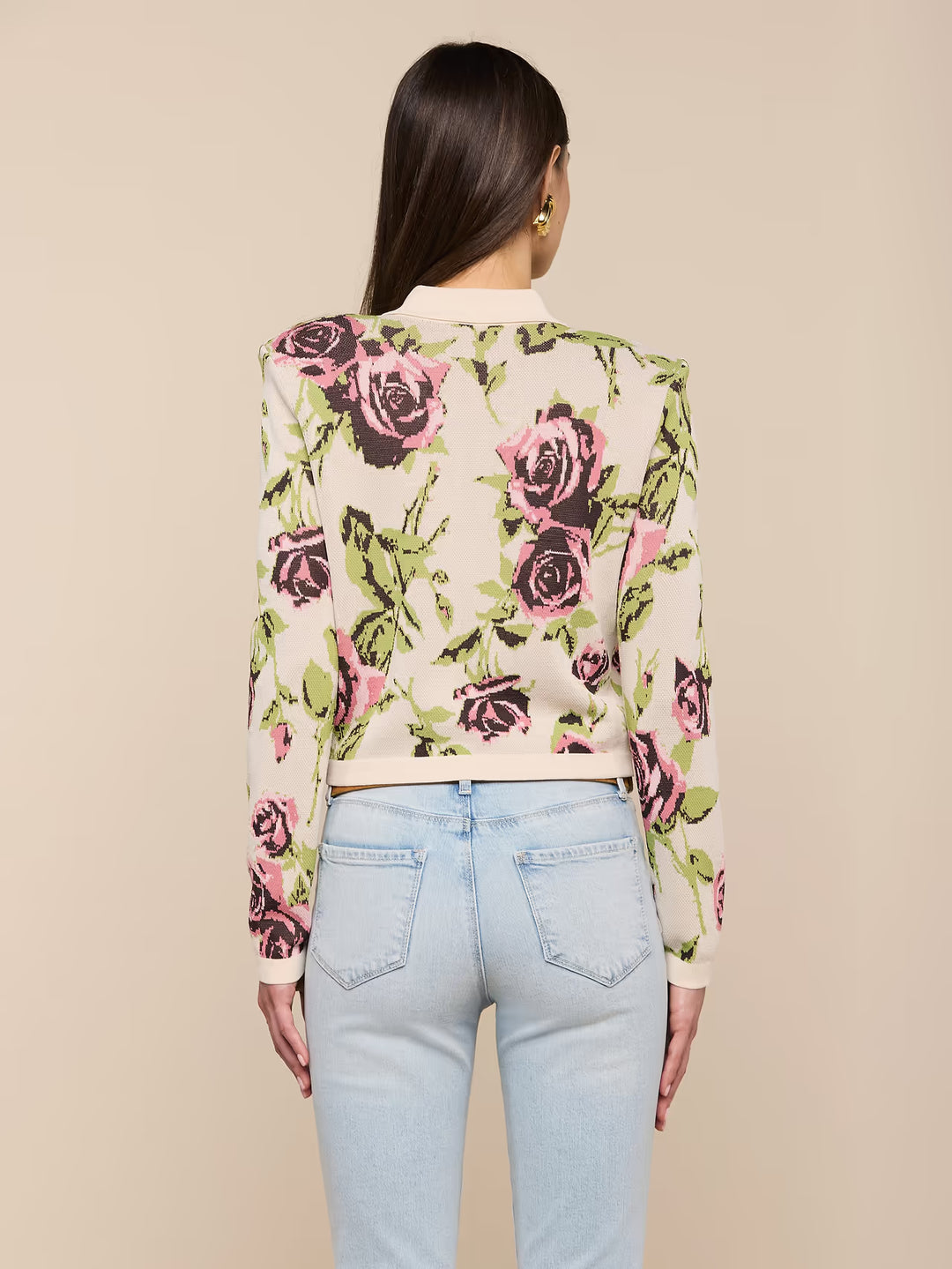 OSIRIS JACQUARD COLLARED CARDIGAN (ECRU ROMANTIC ROSE) - L'AGENCE