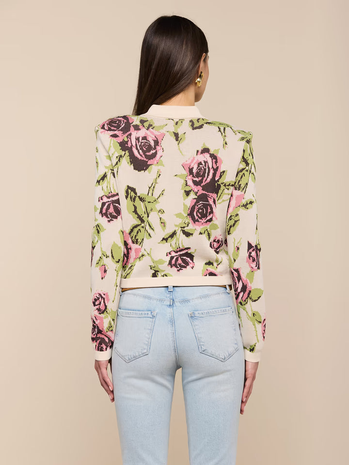 OSIRIS JACQUARD COLLARED CARDIGAN (ECRU ROMANTIC ROSE) - L'AGENCE