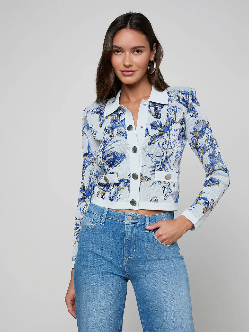 OSIRIS JACQUARD CARDIGAN (GREY MULTI BUTTERFLY) - L'AGENCE