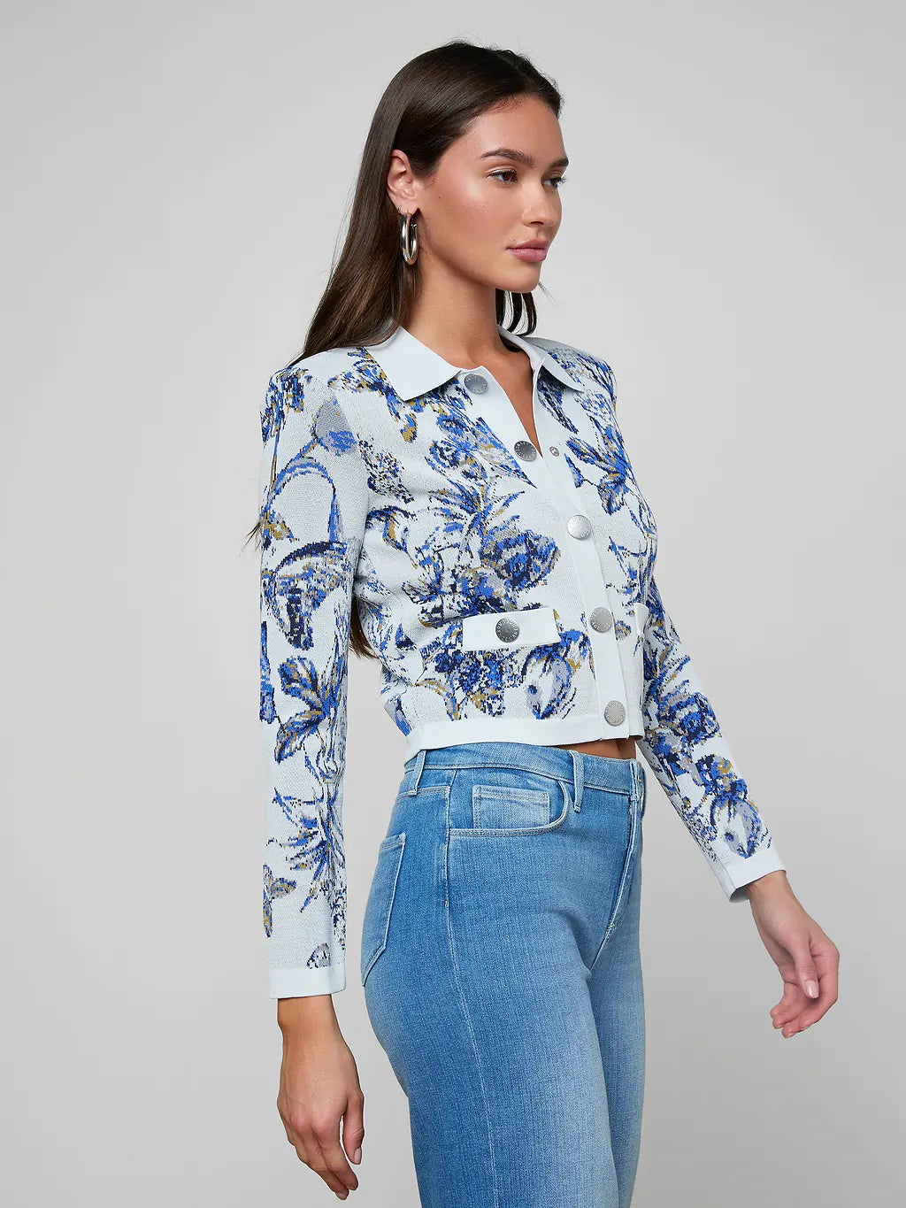 OSIRIS JACQUARD CARDIGAN (GREY MULTI BUTTERFLY) - L'AGENCE