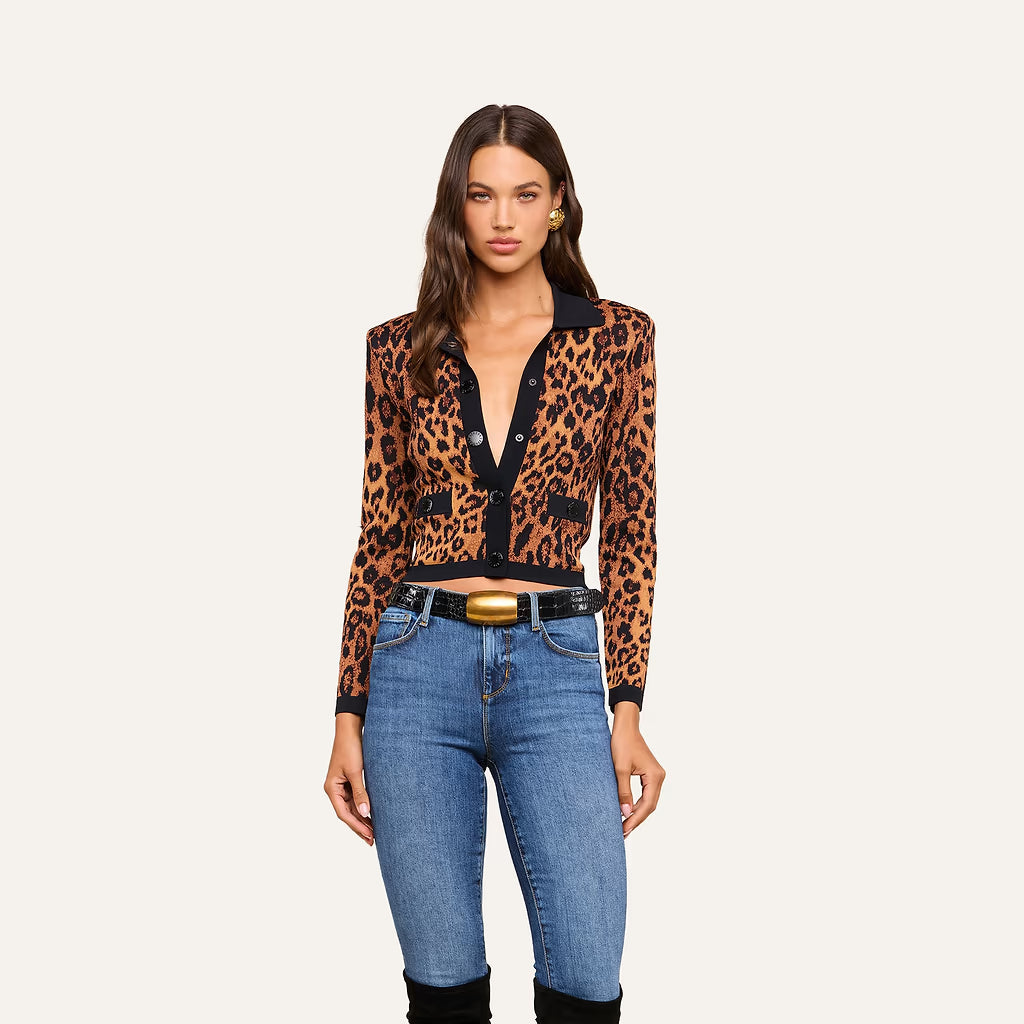 OSIRIS JACQUARD COLLARED CARDIGAN (TAN JAVAN LEOPARD) - L'AGENCE
