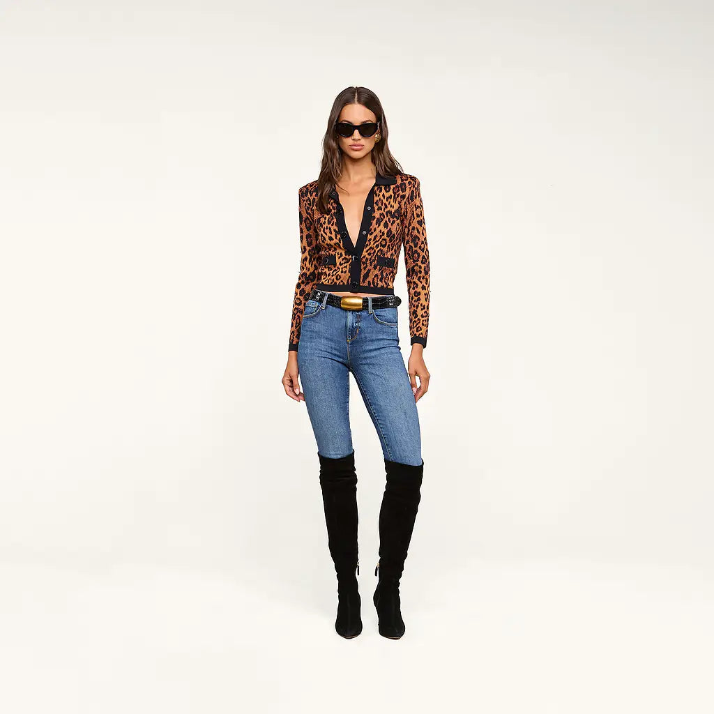 OSIRIS JACQUARD COLLARED CARDIGAN (TAN JAVAN LEOPARD) - L'AGENCE