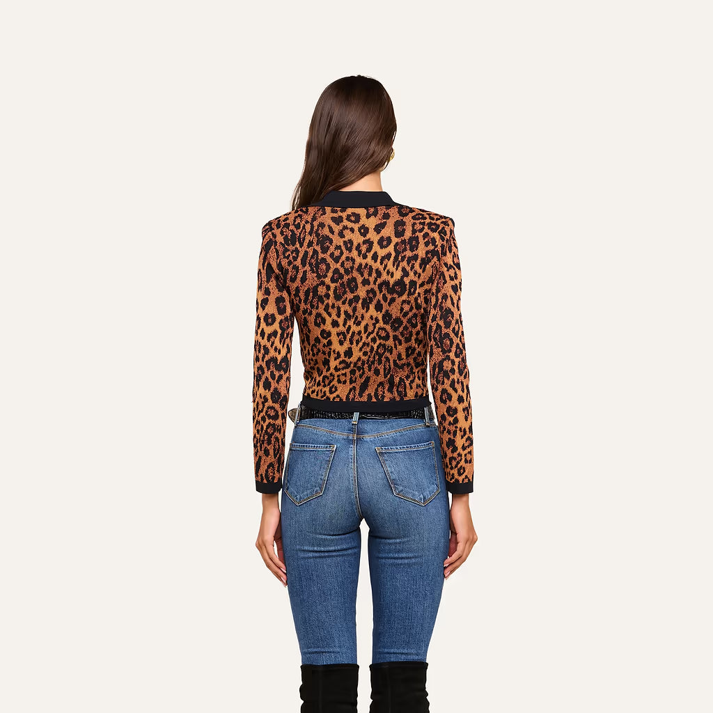 OSIRIS JACQUARD COLLARED CARDIGAN (TAN JAVAN LEOPARD) - L'AGENCE