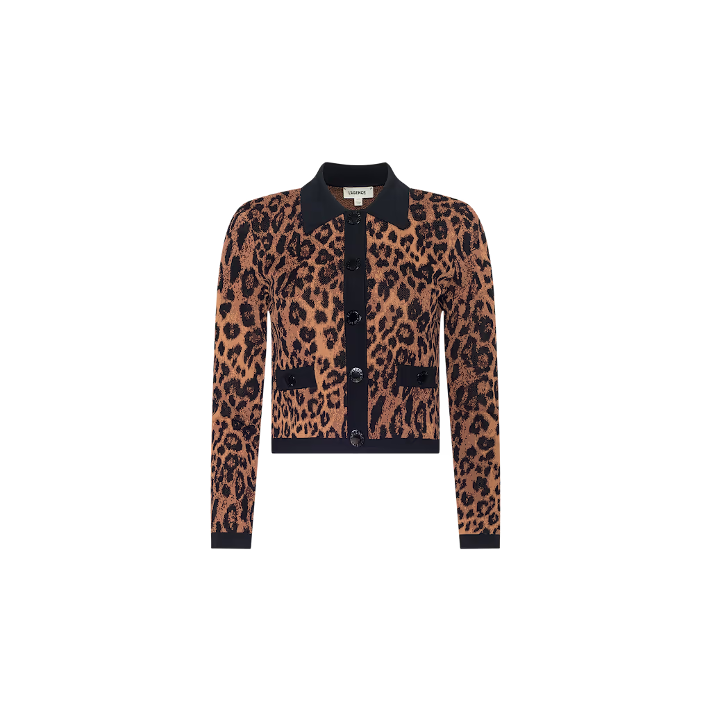 OSIRIS JACQUARD COLLARED CARDIGAN (TAN JAVAN LEOPARD) - L'AGENCE