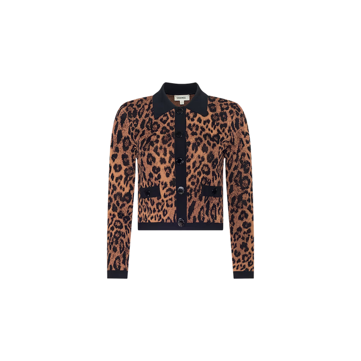 OSIRIS JACQUARD COLLARED CARDIGAN (TAN JAVAN LEOPARD) - L'AGENCE