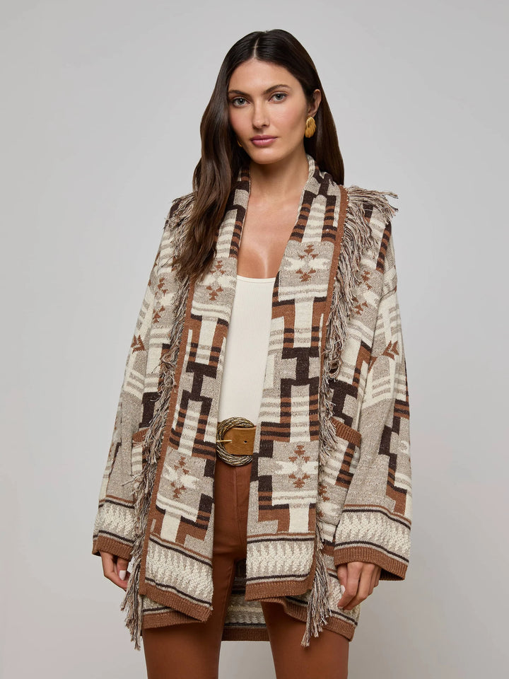 JAIR JACQUARD FRINGE CARDIGAN - L'AGENCE