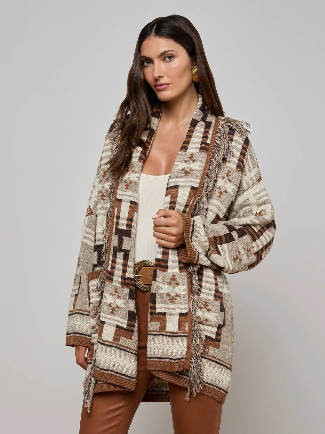 JAIR JACQUARD FRINGE CARDIGAN - L'AGENCE