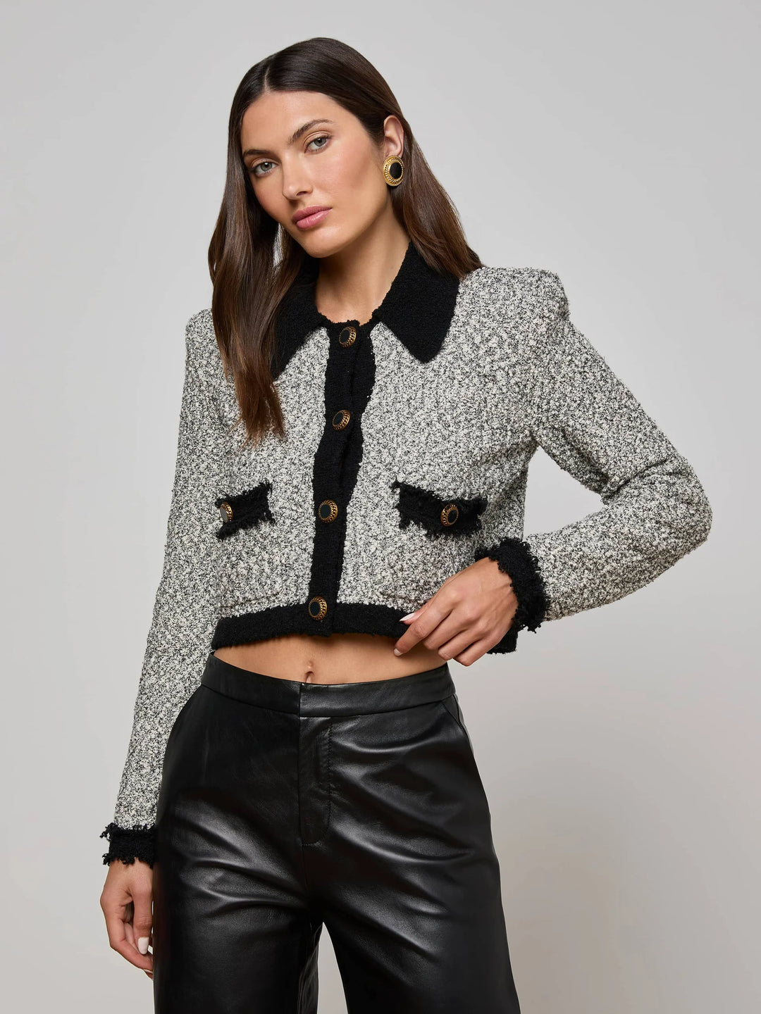 ARIELLE COLLARED JACKET (WHITE/BLACK) - L'AGENCE
