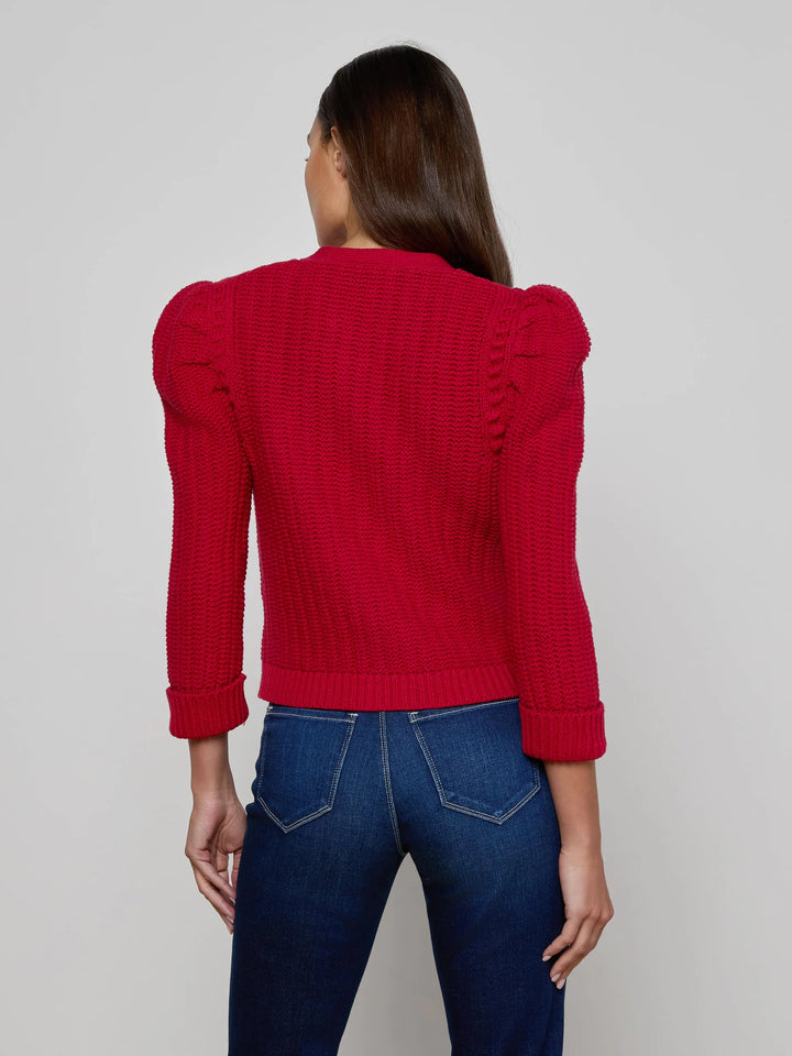 DELLI CROPPED 3/4 SLEEVE CARDIGAN (ENGINE RED) - L'AGENCE