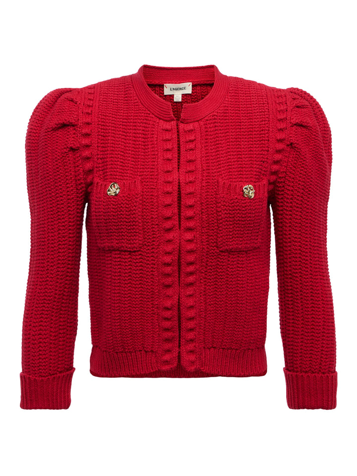 DELLI CROPPED 3/4 SLEEVE CARDIGAN (ENGINE RED) - L'AGENCE