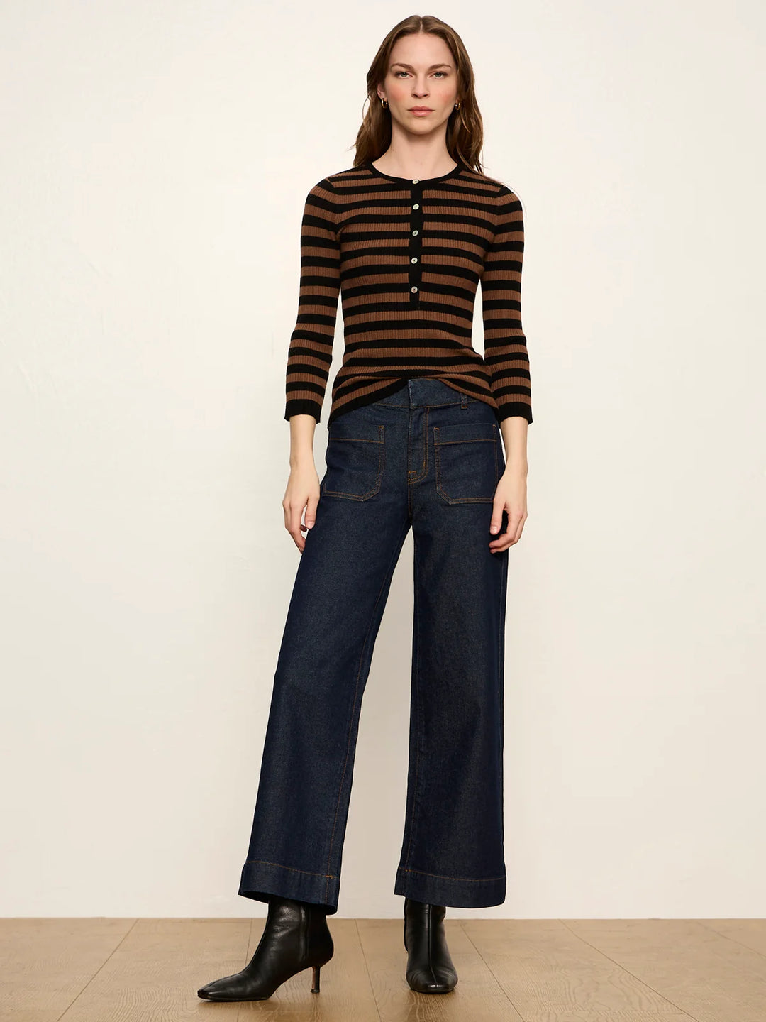 SELENA HENLEY TOP (BLACK COCOA POWDER STRIPE) - SANCTUARY