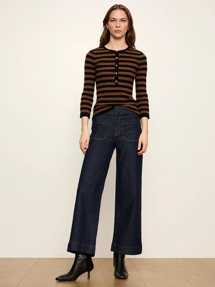 SELENA HENLEY TOP (BLACK COCOA POWDER STRIPE) - SANCTUARY