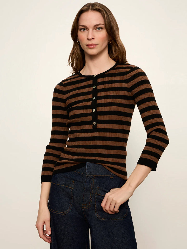 SELENA HENLEY TOP (BLACK COCOA POWDER STRIPE) - SANCTUARY