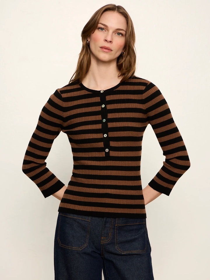 SELENA HENLEY TOP (BLACK COCOA POWDER STRIPE) - SANCTUARY