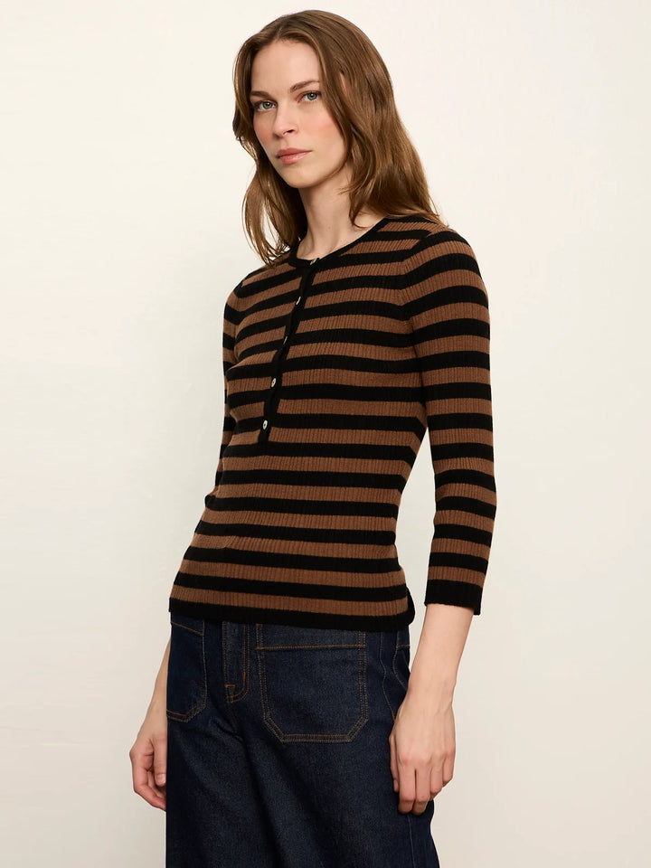 SELENA HENLEY TOP (BLACK COCOA POWDER STRIPE) - SANCTUARY