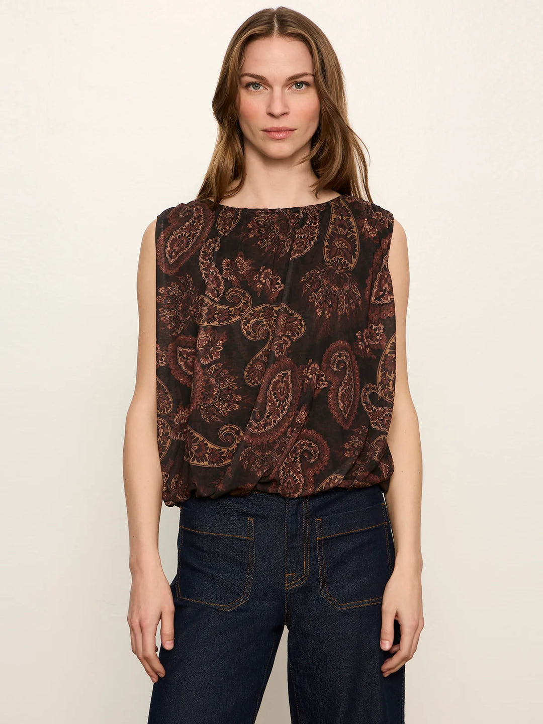 CLOVER MESH BUBBLE SHELL (COCOA PAISLEY) - SANCTUARY