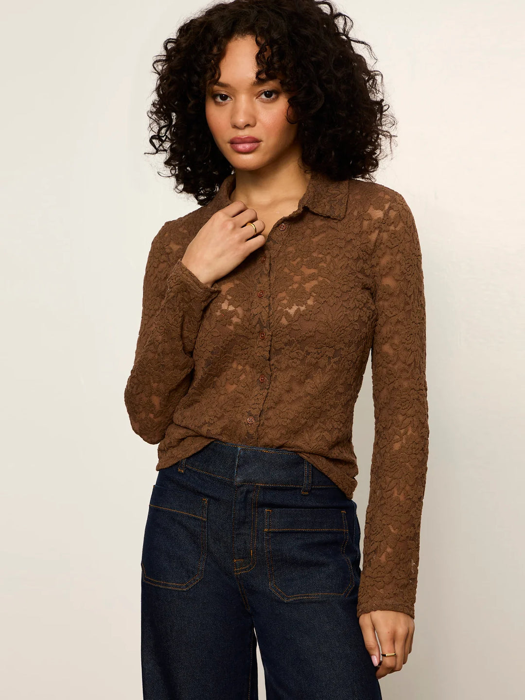 DREAMER LACE SHIRT (COCOA POWDER) - SANCTUARY