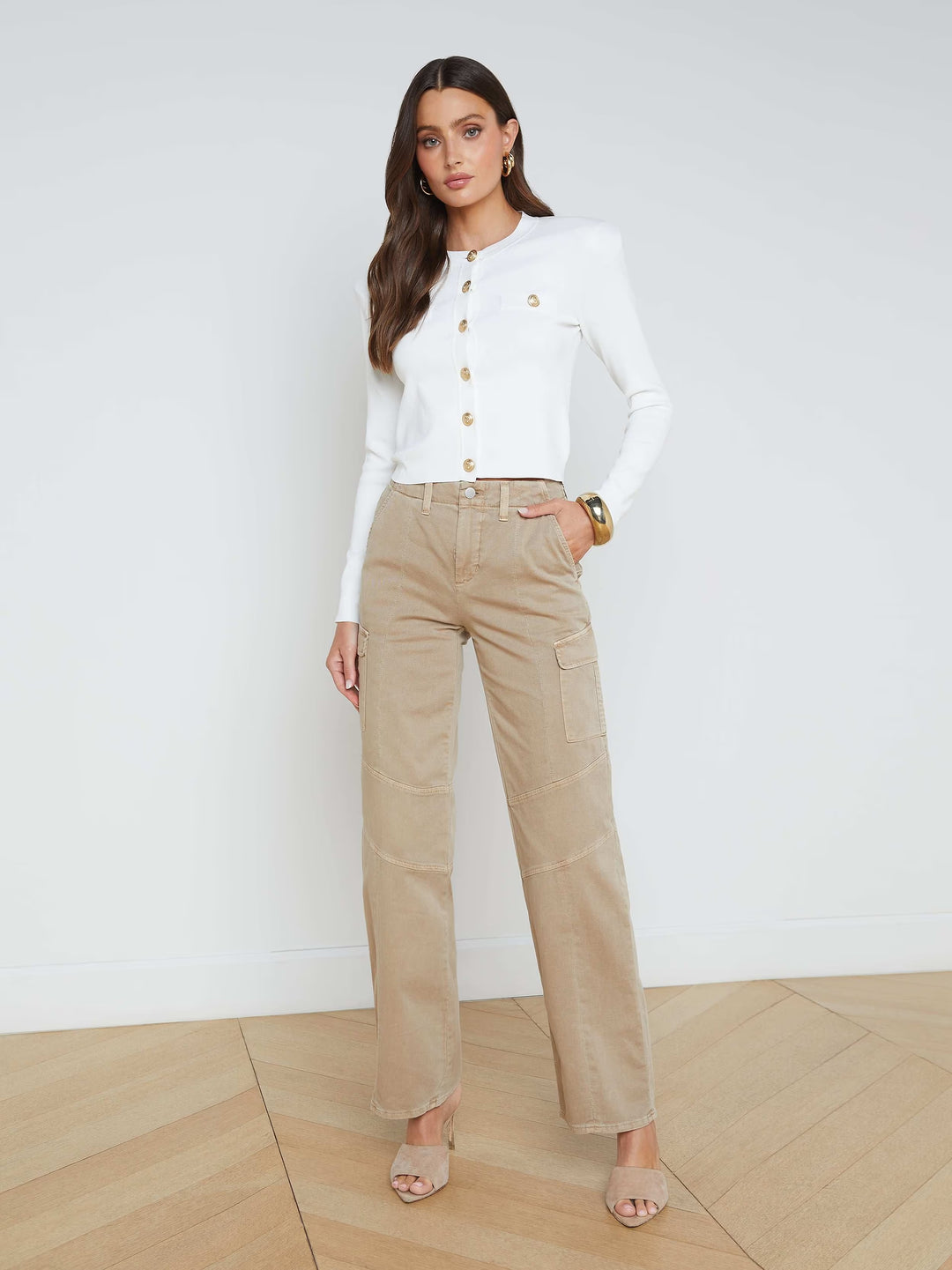 TOULOUSE CROP CREW NECK CARDIGAN (IVORY) - L'AGENCE